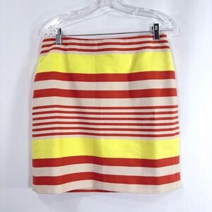 Ann Taylor Striped Pencil Skirt Orange Yellow Cream Textured Size 6